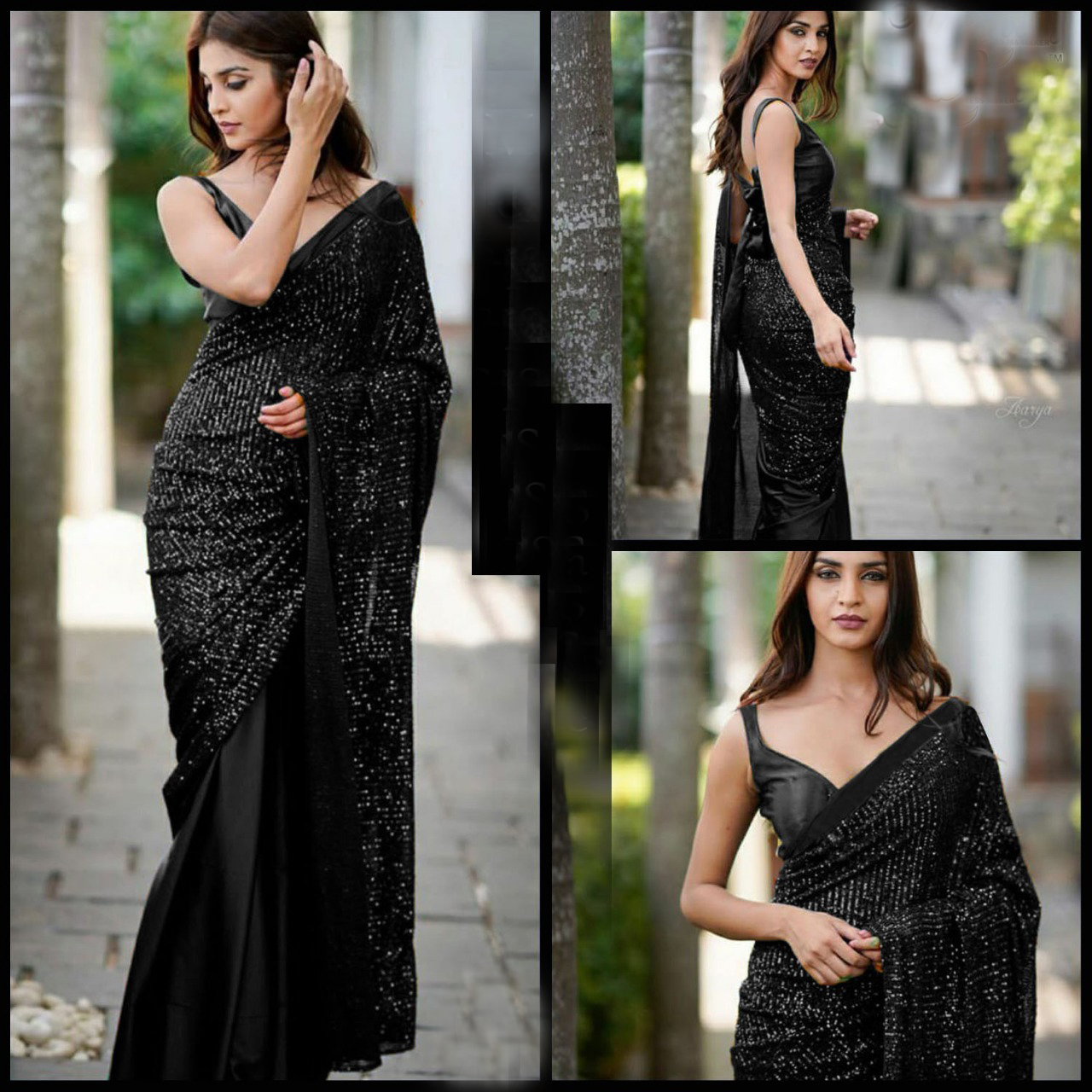 Black colour Dhola Silk Saree with 5mm sequins