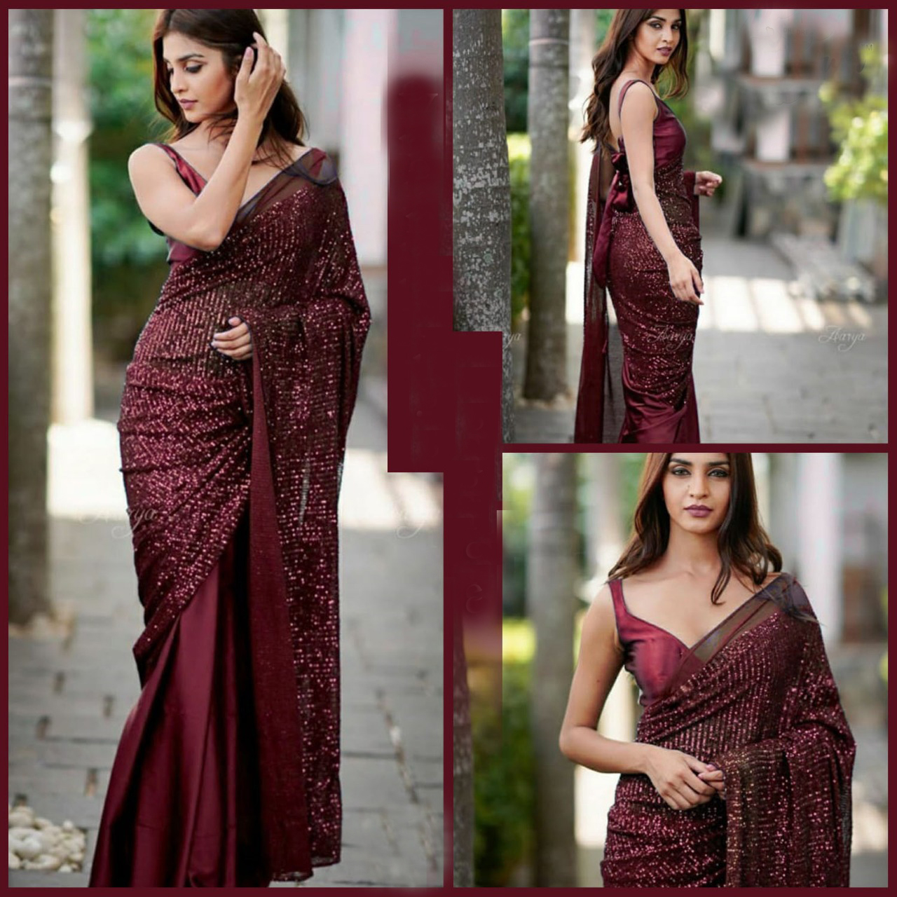 Maroon colour Dhola Silk Saree with 5mm sequins