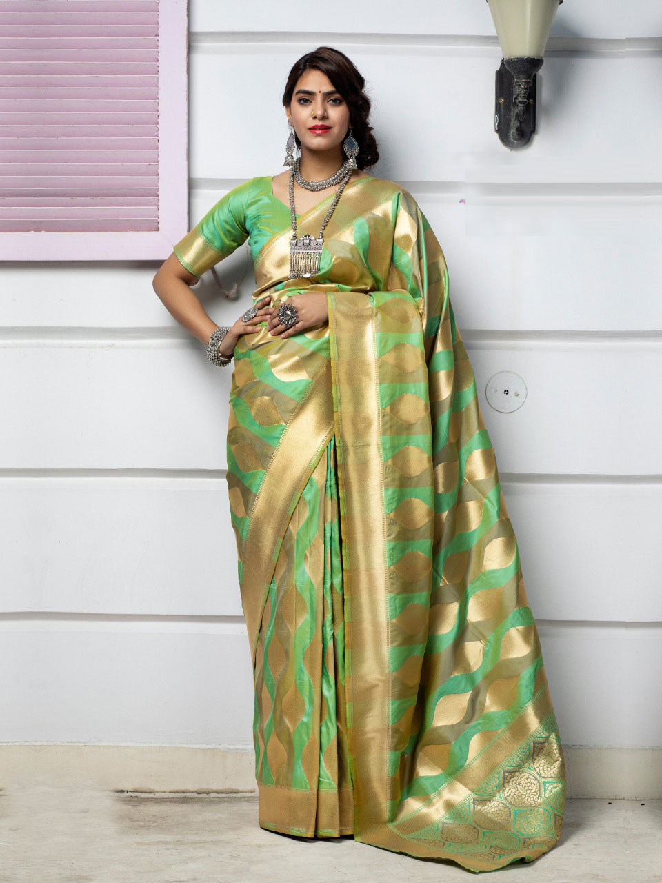 Green colour Banarasi Silk