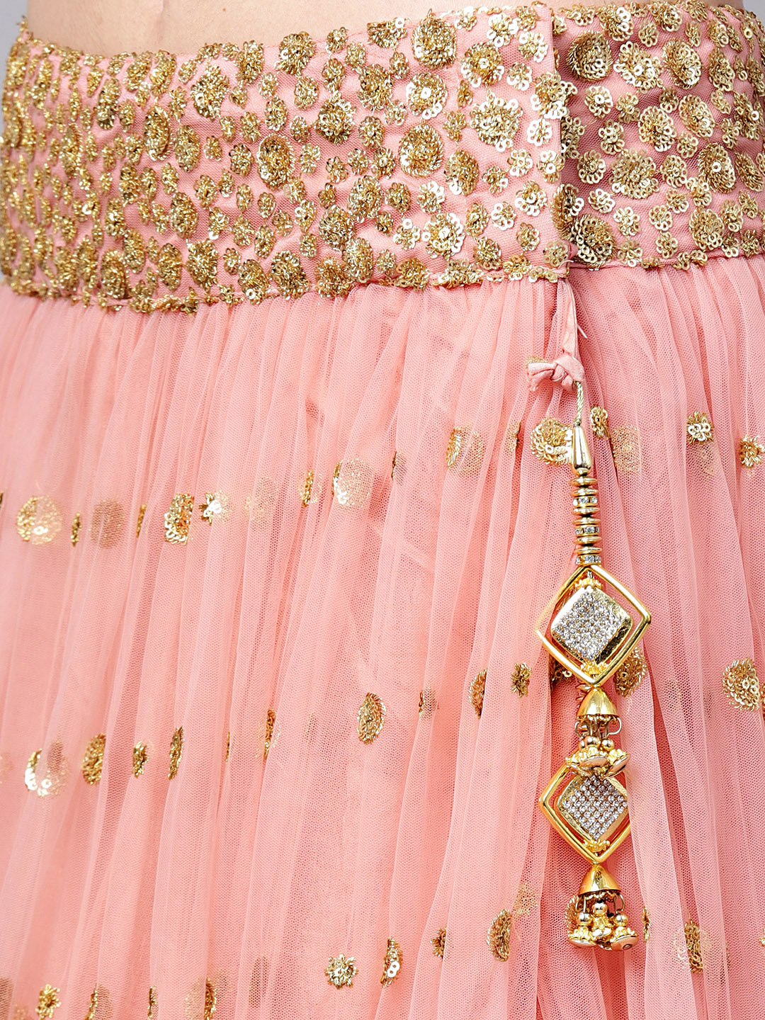 Pink Color Sequinned Embroidered Lehenga With Dupatta