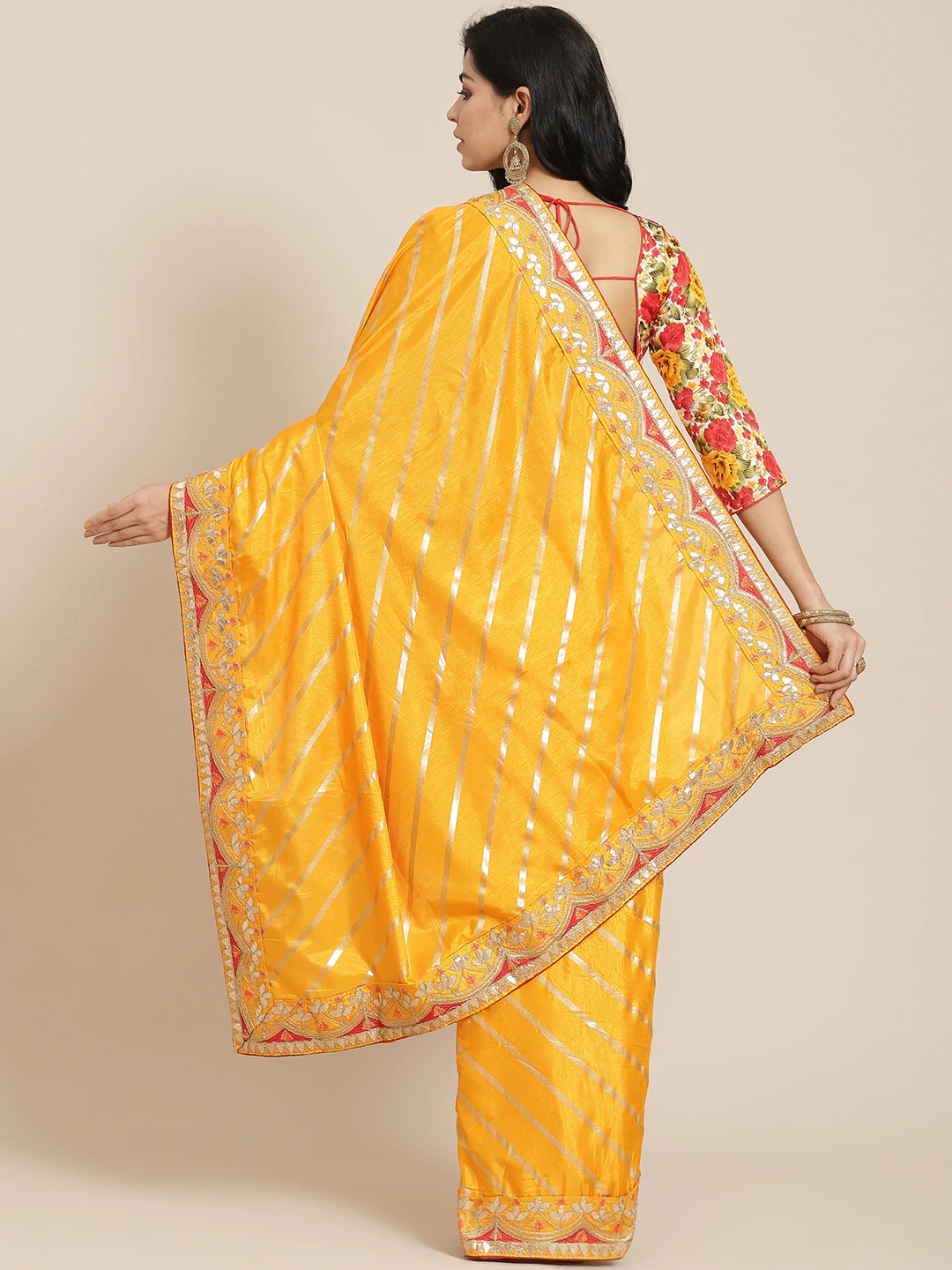 Leheriya Dupion Silk Saree Embellished With Gota Patti Border