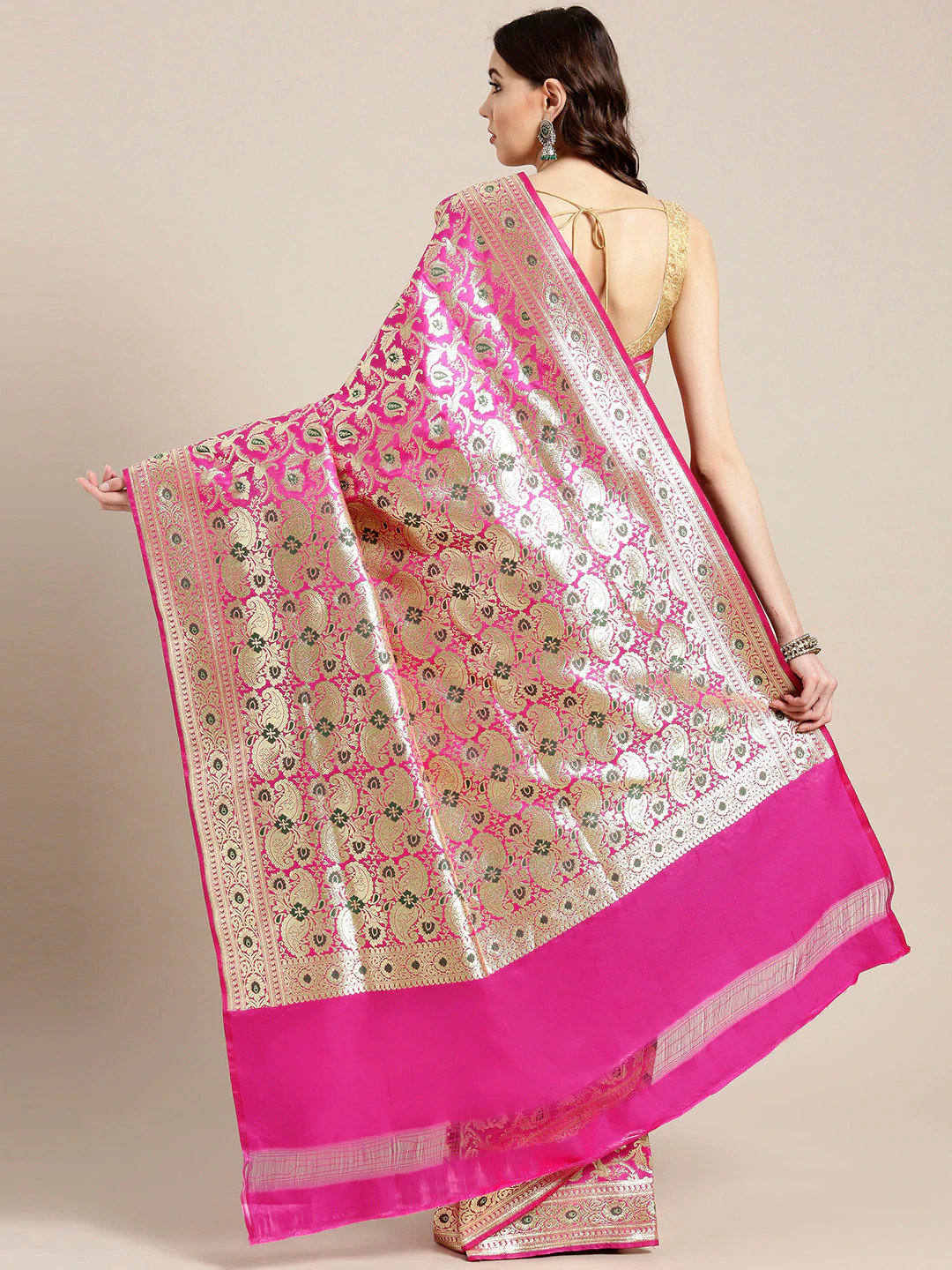 Pink Color Banarasi Handloom Meenakari Silk Saree with Bridal Dupatta
