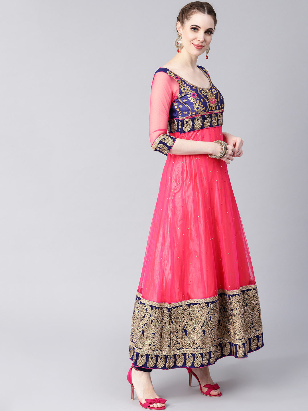 Made to Measure Pastel Woven Embroidered Anarkali Set with Contrast Banarasi Dupatta