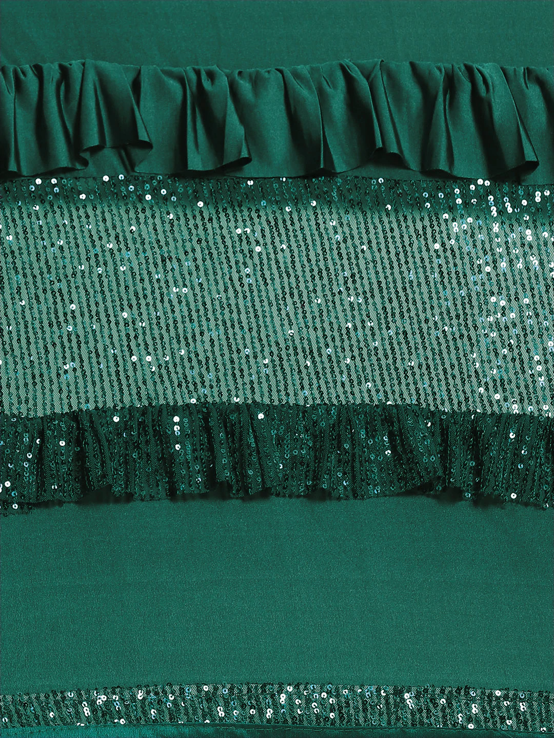 Deep Green Bling Lycra Ruffled Saree with Festive Layering & Sequence Sheet Embroidery