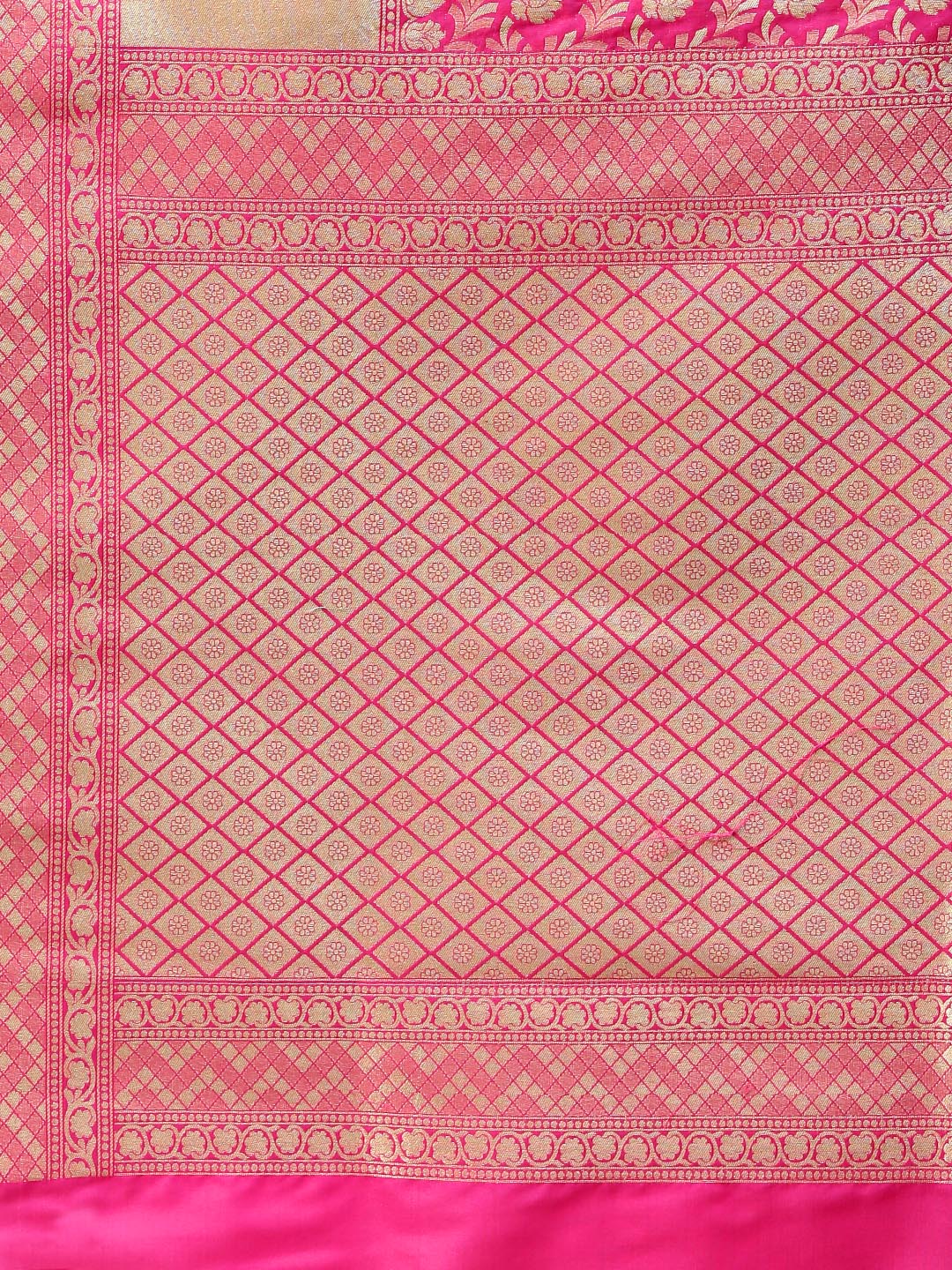 Banarasi Handloom Silk Saree with Zari Leaves and Geometric Border