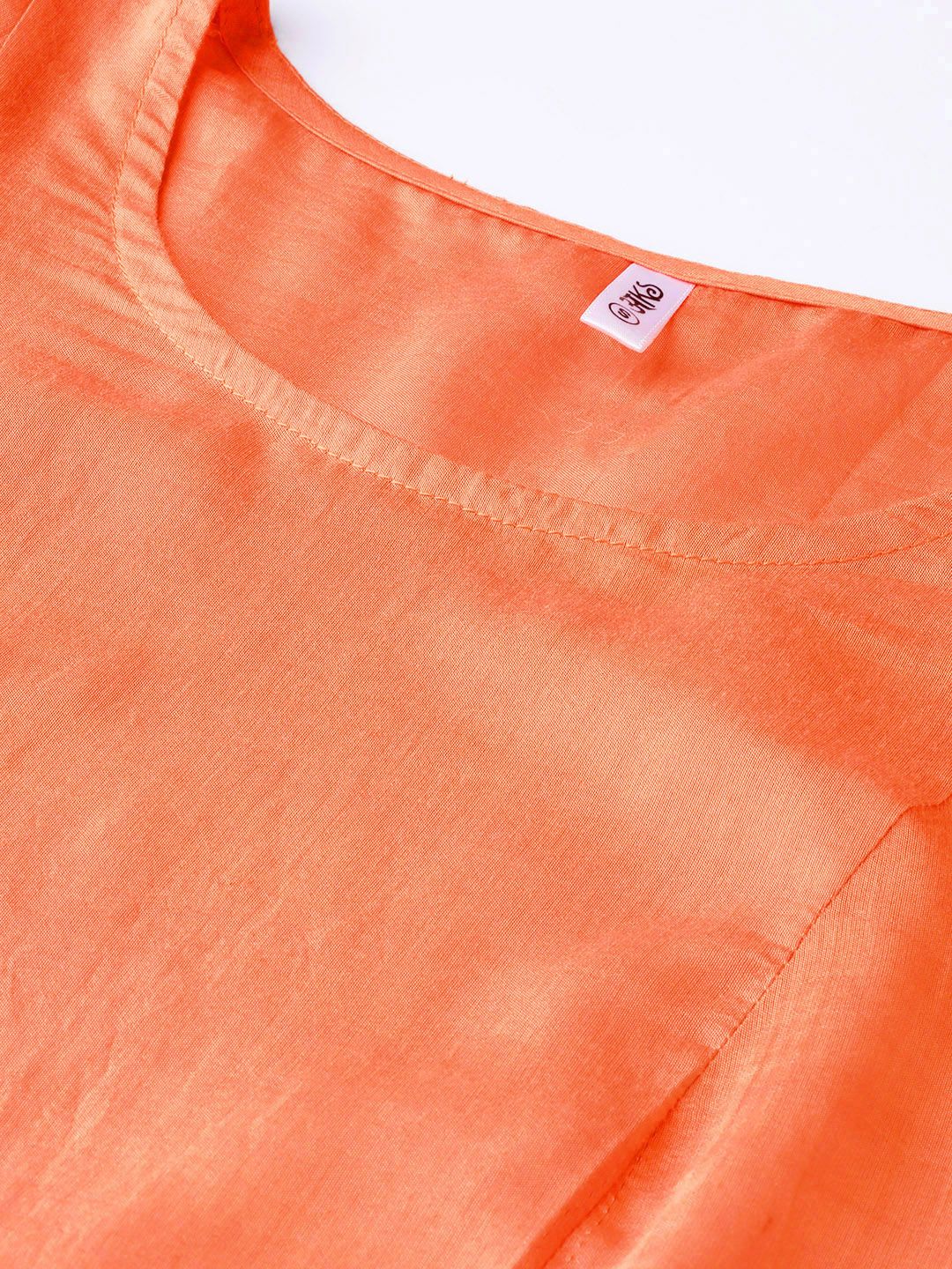 Orange solid kurta set with digital printed dupatta