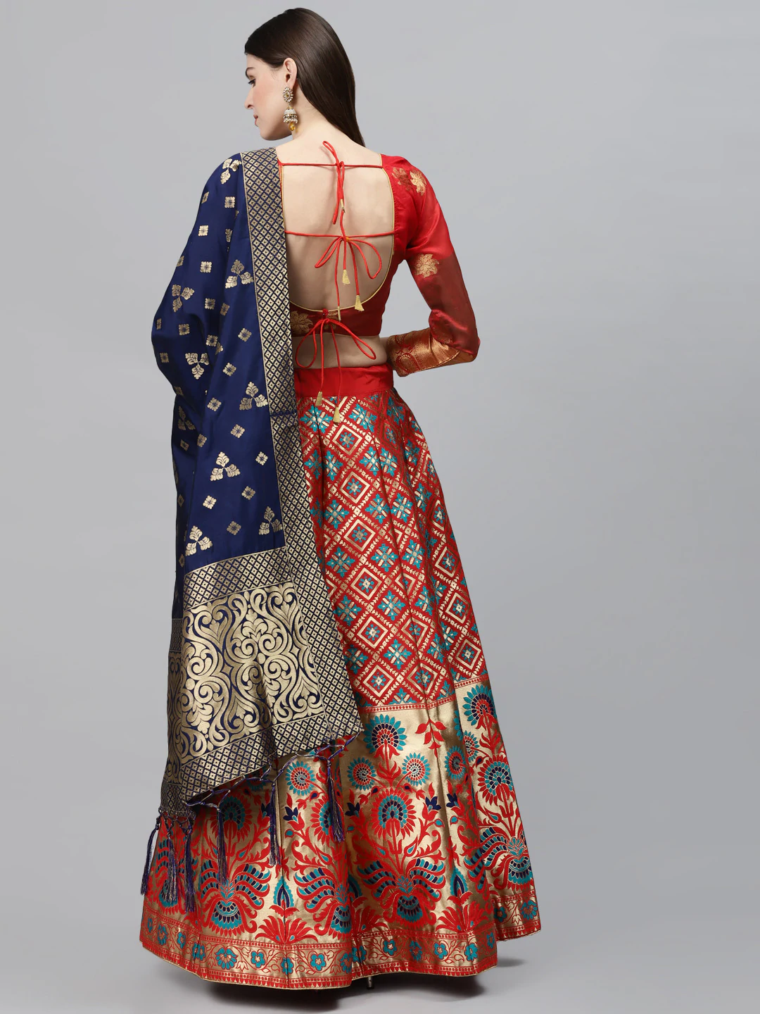 Semi Stitched Banarasi Silk Lehenga Choli With Zari & Resham woven floral design