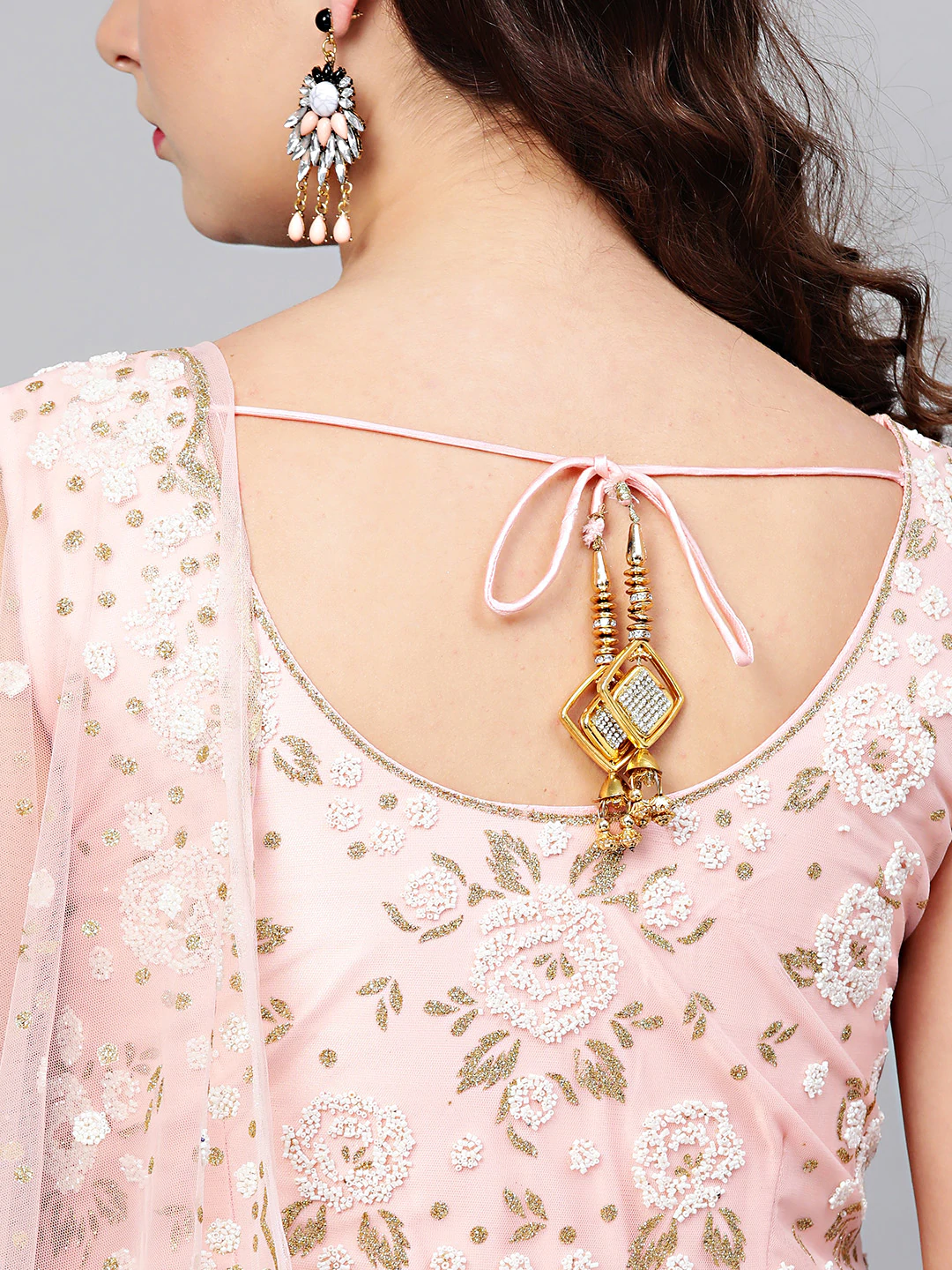 PInk Cocktail Gown with Pearl Glitter embellishements, Ruffled hemline and cutwork dupatta