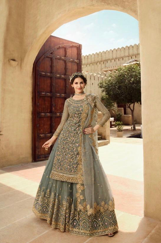Net Embroidery Lehenga Suit - Unstitched