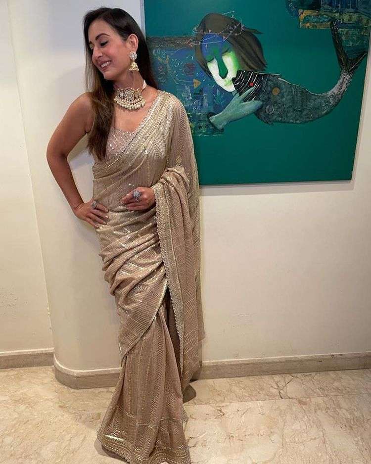 Super hit Bollywood Heavy Sequins Designer Saree in Beige Colour
