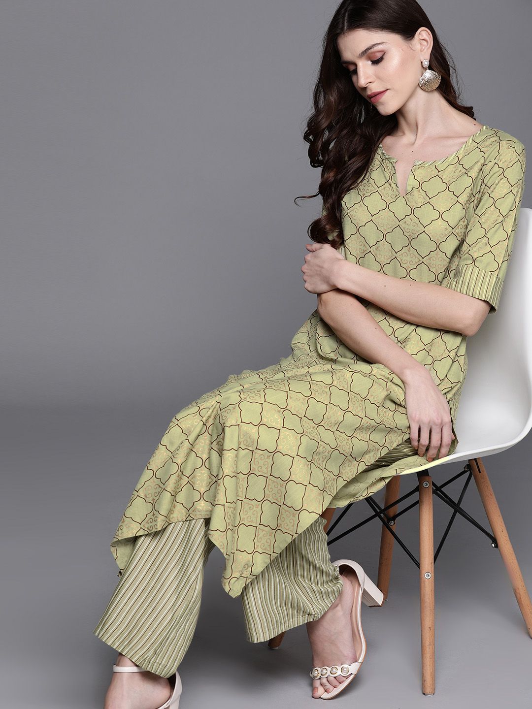 Couture Women Green & Golden Printed Kurta with Palazzos