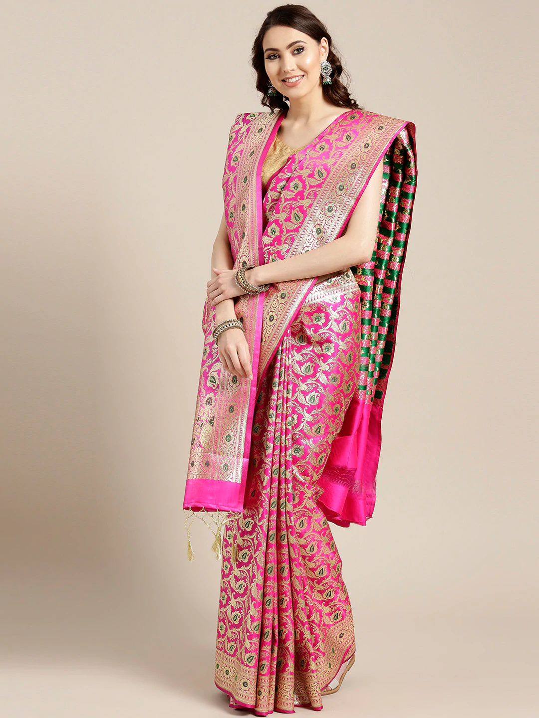 Pink Color Banarasi Handloom Meenakari Silk Saree with Bridal Dupatta