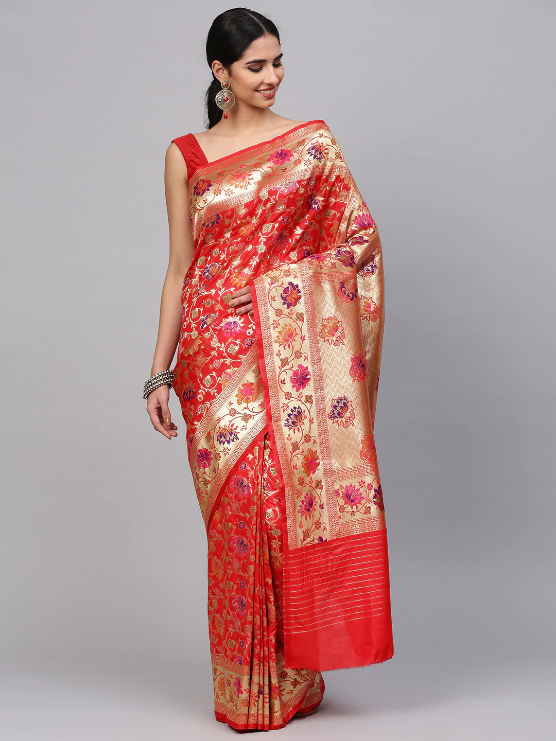 Banarasi Silk Saree with Handloom Meenakari Floral Pattern
