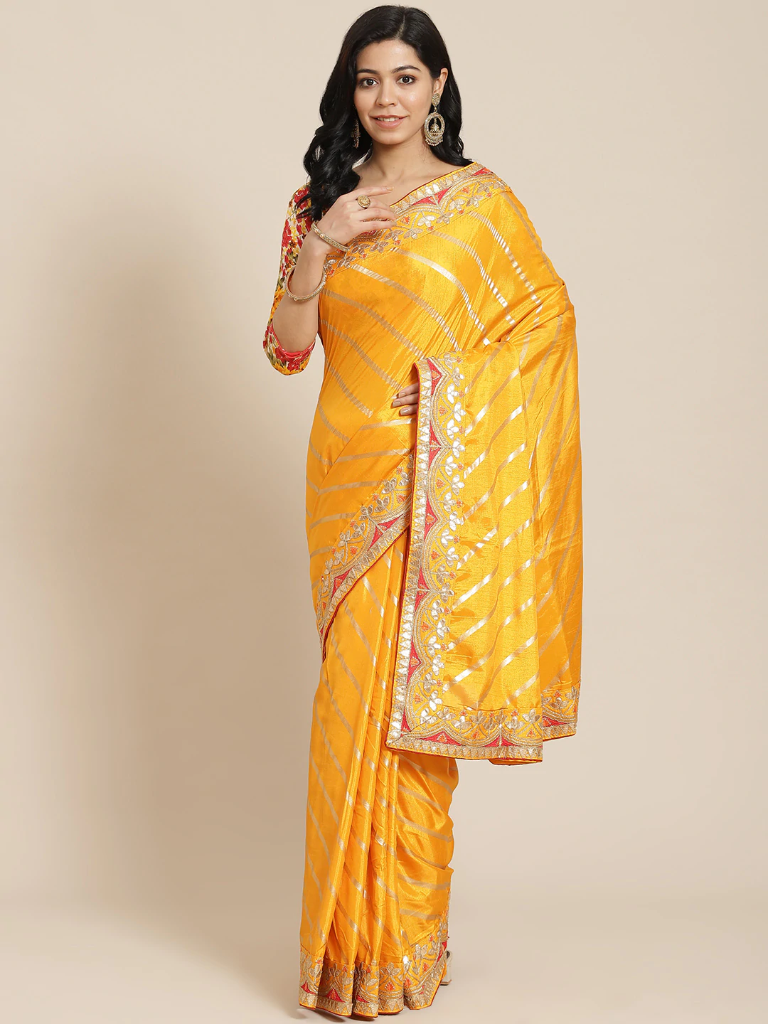 Leheriya Dupion Silk Saree Embellished With Gota Patti Border